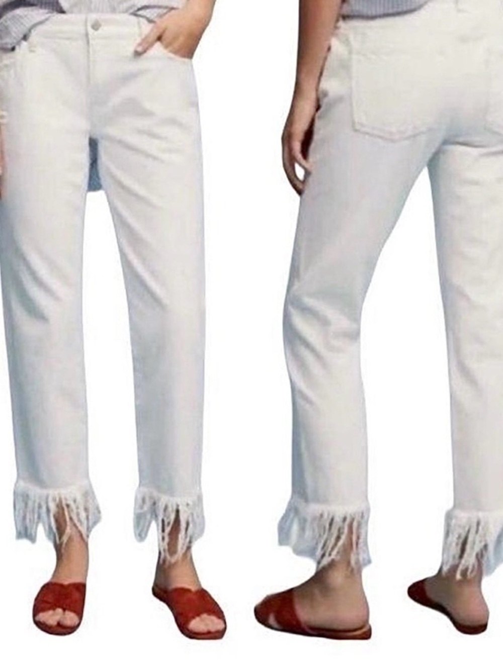 Pilcro and the Letterpress Anthropologie Hyphen White Fringe-Hem Jeans Sz 30 - Picture 2 of 14